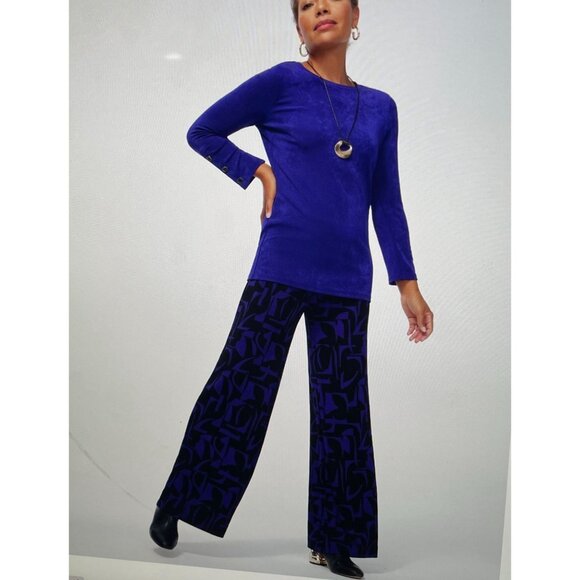 Chicos Womens Abstract Print Pants Size 2 Large Black & Purple Acetate/Spandex - Picture 3 of 15